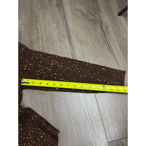 Soft Surroundings Brown Gold Sequin Sweater Women’s PM V-Neck Knit Pullove - Picture 6 of 7